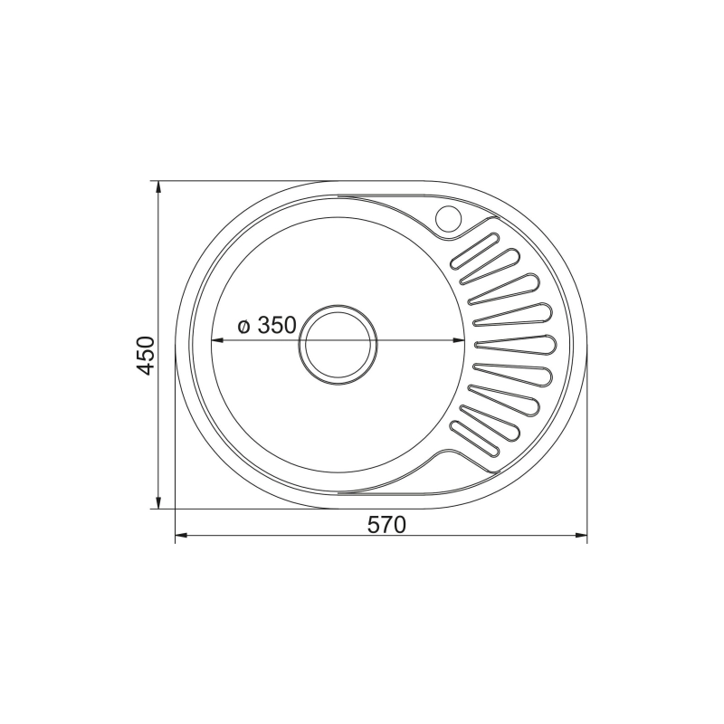 Мойка 57*45 (0,8) овал прав вып 3 1/2 с сифоном (глуб.18 см) ДЕКОР