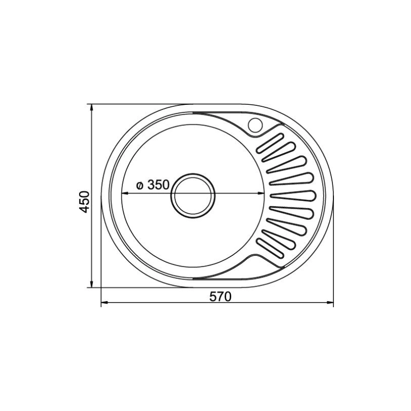 Мойка 57*45 (0,8) овал лев вып 3 1/2 с сифоном (глуб.18 см) ДЕКОР