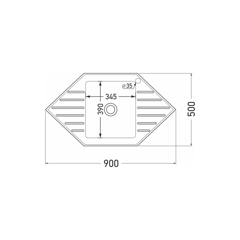 Мойка 95*50 (0,8) врез, угловая вып 3 1/2 с сифоном (глуб.18 см)