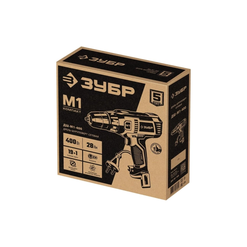 Дрель-шуруповерт ЗУБР 400 Вт, 28 Н·м, сетев. (ДШ-М1-400)