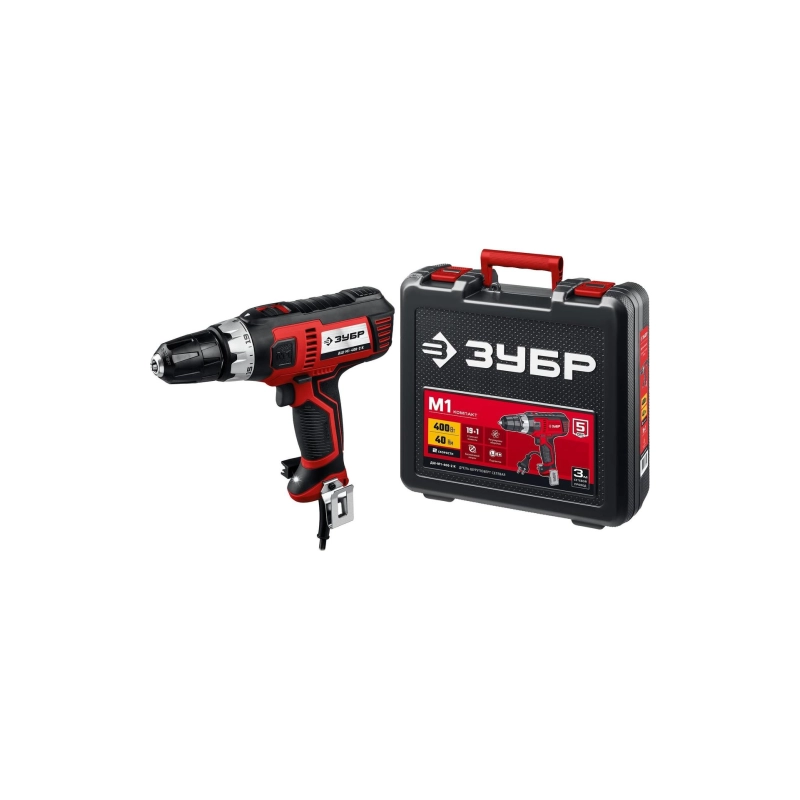 Дрель-шуруповерт ЗУБР 400 Вт, 40 Н·м, сетев., кейс (ДШ-М1-400-2 К)