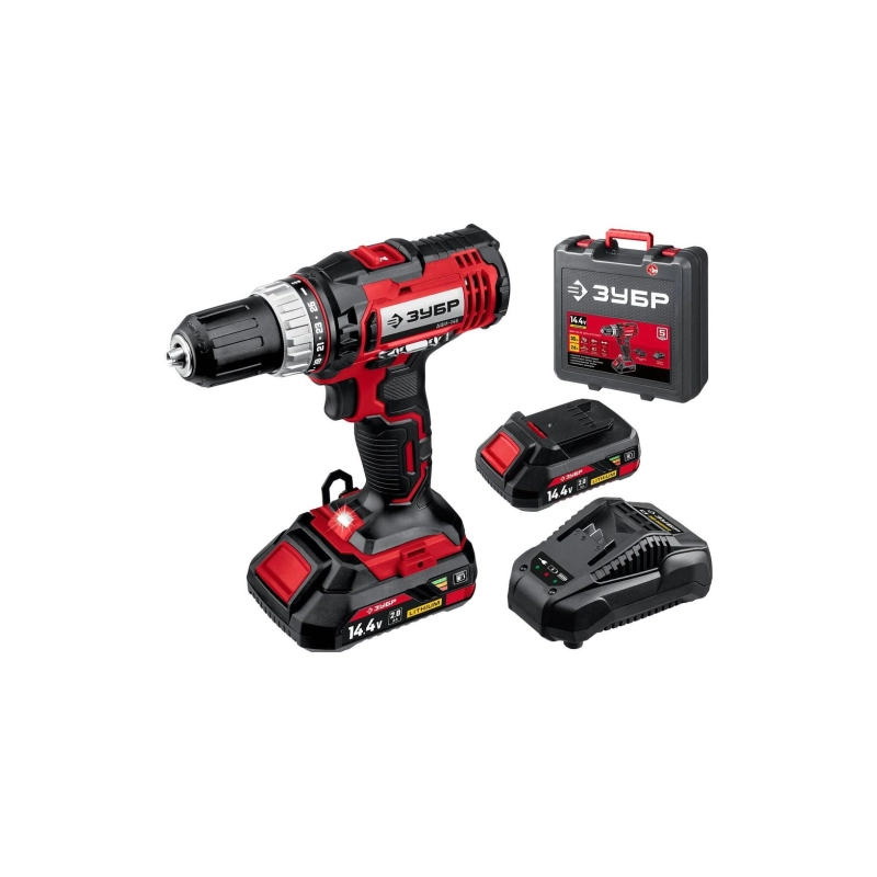 Дрель-шуруповерт ЗУБР С1, 14.4 В, 35 Н·м, 2 АКБ (2 А·ч), кейс (ДШЛ-145-22)
