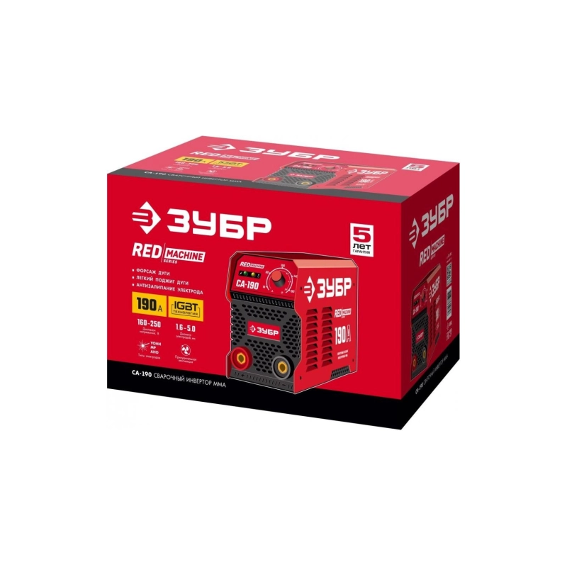 Сварочный аппарат ЗУБР ММА, 190 А, RED MACHINE инверторный, макс. электрод , Ø 5.0 мм (СА-190)