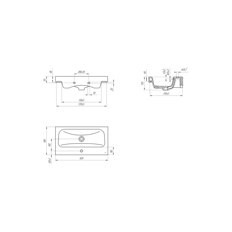 Раковина Cersanit мебельная MODUO 60 узкая 1 отв.