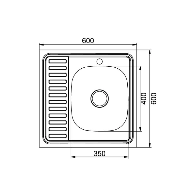 Мойка накладная 60х60 (0,6) прав вып 3 1/2 MIXLINE 16см с сифоном