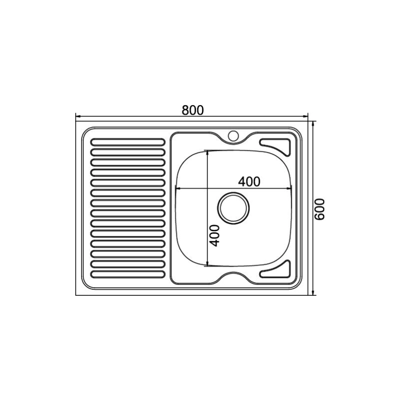 Мойка накладная 80х60 (0,8) прав вып 3 1/2 MIXLINE 18см с сифоном