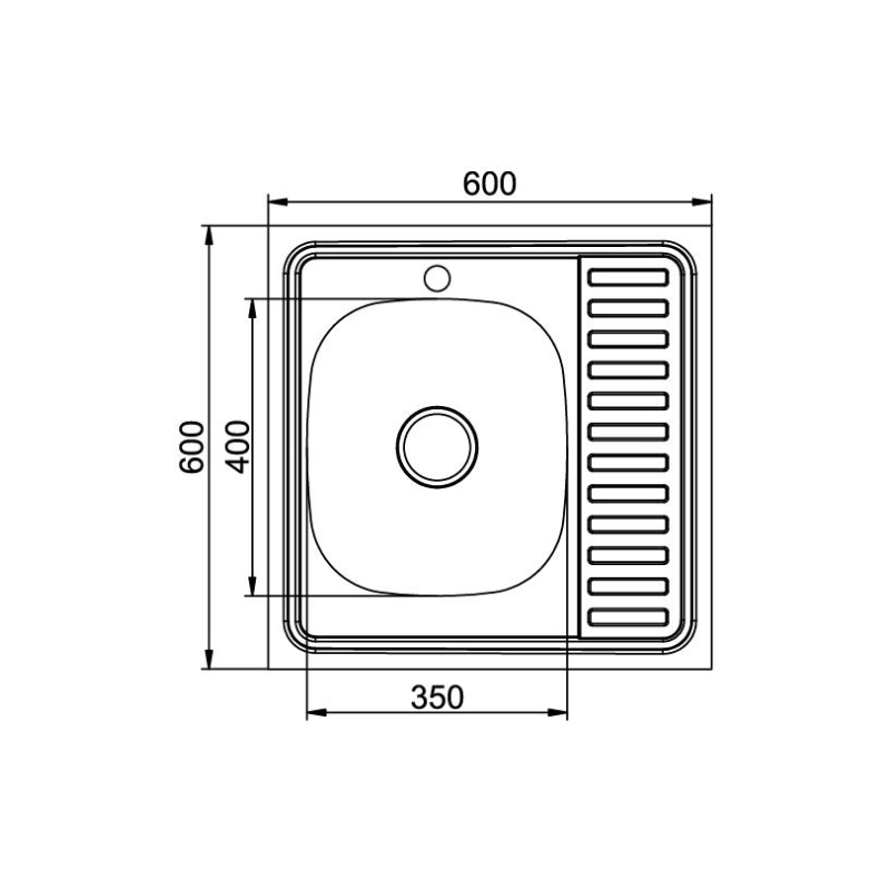 Мойка накладная 60х60 (0,8) лев вып 3 1/2 MIXLINE 18см с сифоном
