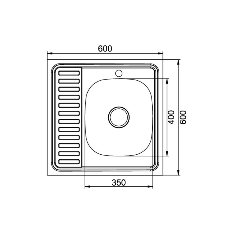 Мойка накладная 60х60 (0,8) прав вып 3 1/2 MIXLINE 18см с сифоном