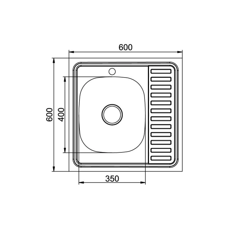 Мойка накладная 60х60 (0,6) лев вып 3 1/2 MIXLINE 16см с сифоном