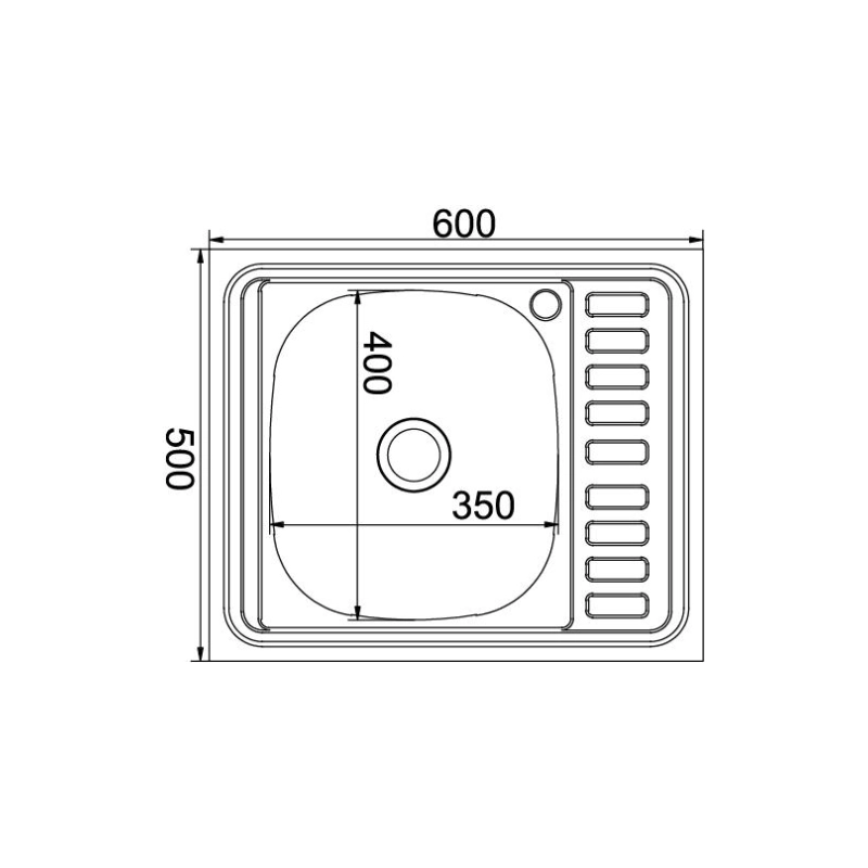 Мойка накладная 60х50 (0,6) лев вып 3 1/2 MIXLINE 16см с сифоном