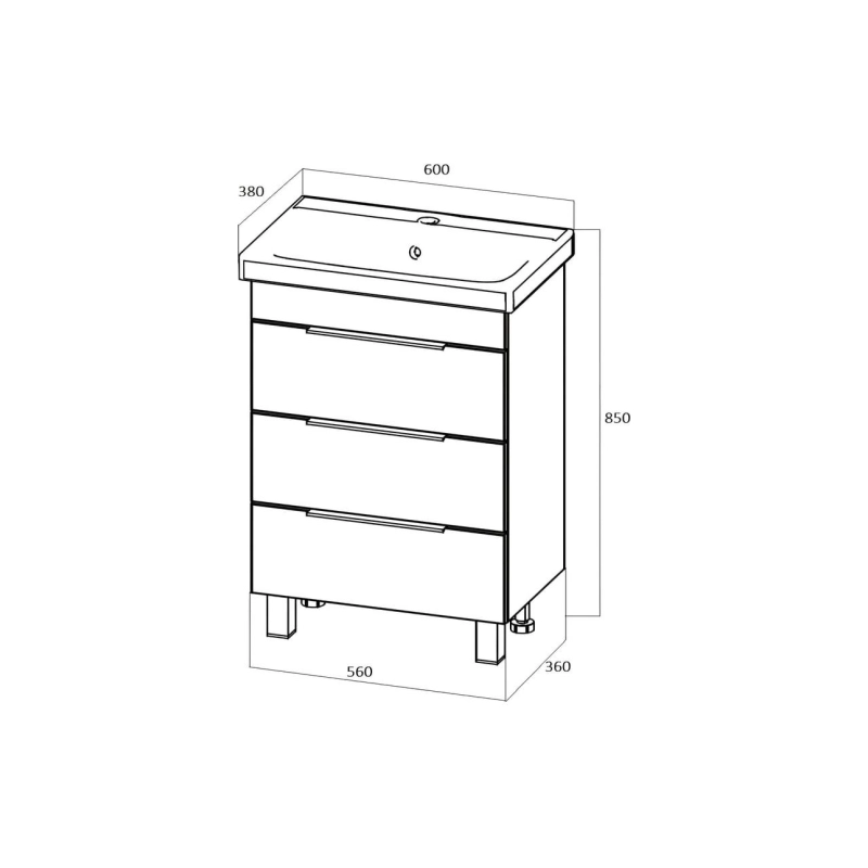 Тумба Gaula с умывальником Moduo 60H 3я White