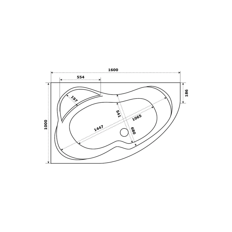 Ванна акрил. МИКОНА 160*100 правая (каркас+панель)