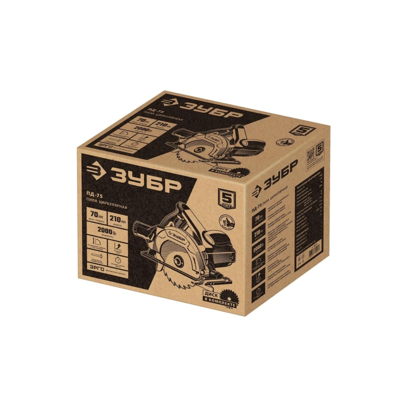 Пила циркулярная (дисковая) ЗУБР 2000 Вт, d210 мм (ПД-75)