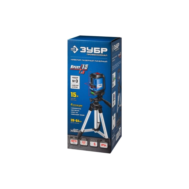 ЗУБР Лазерный нивелир Крест 15 м, Профессионал (34902-3)