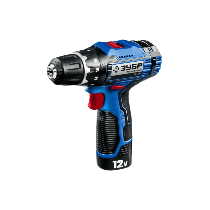 Дрель-шуруповерт ЗУБР 12 В, 40 Н·м, 2 АКБ (2 А·ч) фонарь, кейс. (DL-121-22)