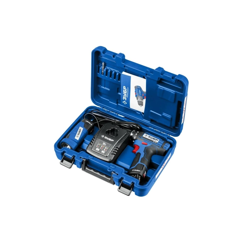 Дрель-шуруповерт ЗУБР 12 В, 40 Н·м, 2 АКБ (2 А·ч) фонарь, кейс. (DL-121-22)