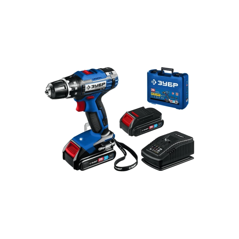 Дрель-шуруповерт ЗУБР Т7 20 В, 50 Н·м, 2 АКБ (2 А·ч) (DL-201-22)