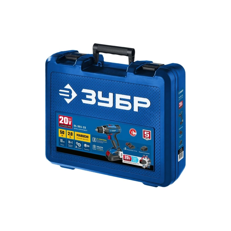 Дрель-шуруповерт ЗУБР Т7 20 В, 50 Н·м, 2 АКБ (2 А·ч) (DL-201-22)