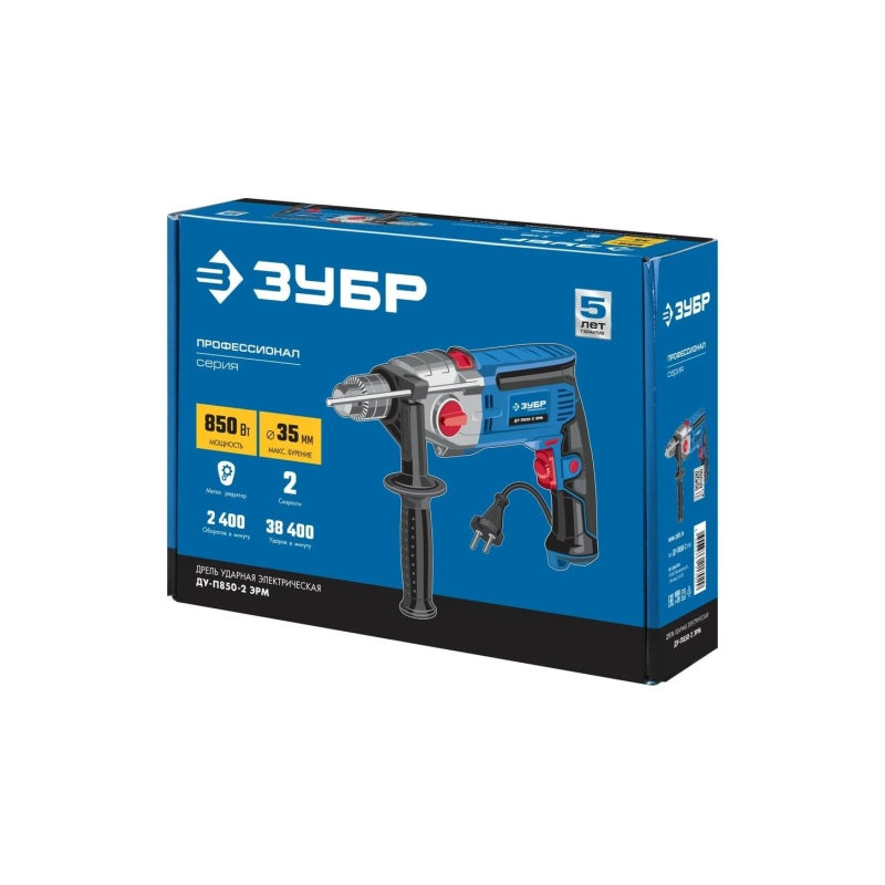 Дрель ударная ЗУБР 850 Вт, 13 мм, 2 скорости, мет. корпус, Профессионал (ДУ-П850 ЭРМ)
