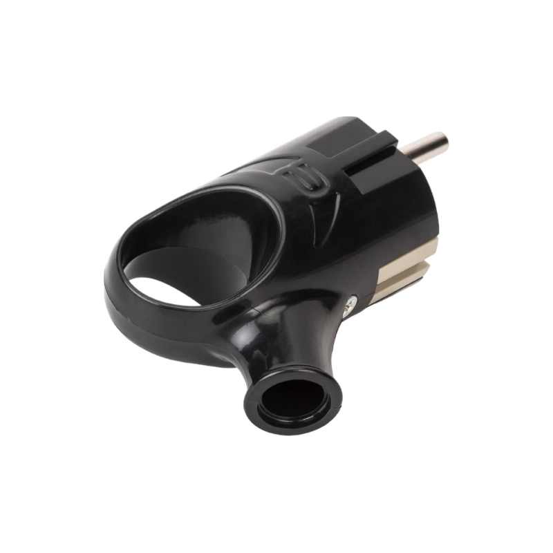 Вилка IN HOME угловая с кольцом с/з 16А 4220, черн.