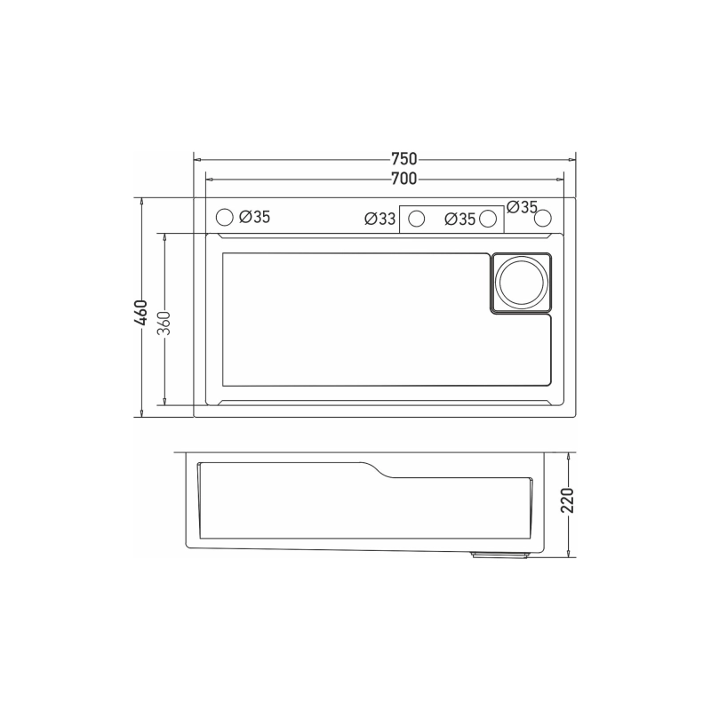 Мойка настол. монтаж 75*46 (3,0) вып 3 1/2 21,5см с сифоном (сатин) Mixline PRO