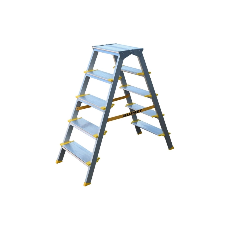 Стремянка 2-х сторон., 5 ступеней широкие алюм. ASD 5205 анодированная
