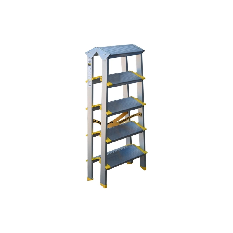 Стремянка 2-х сторон., 5 ступеней широкие алюм. ASD 5205 анодированная