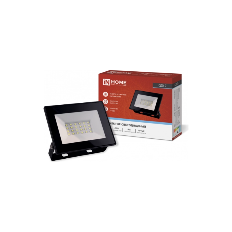 Прожектор светодиодный СДО-7 30Вт 230В 6500к черн. IN HOME