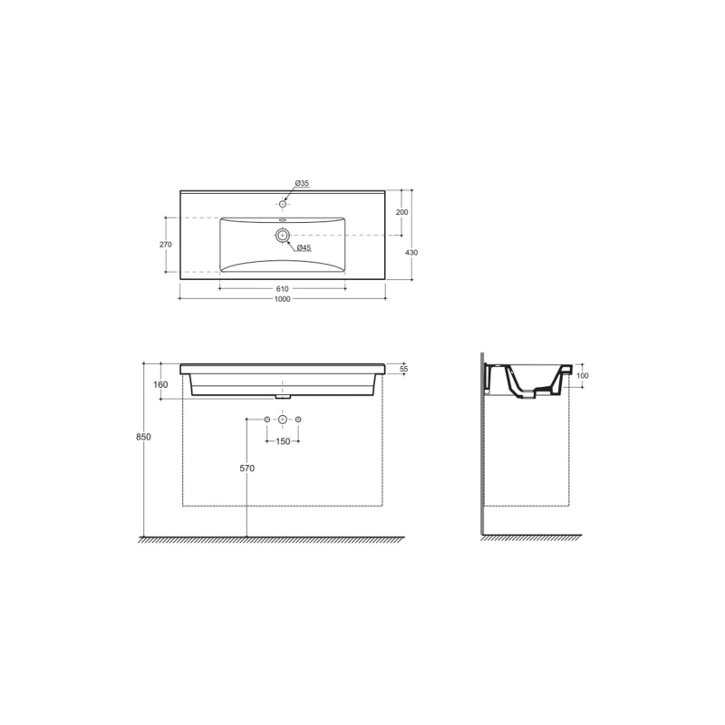 Умывальник мебельный Тобаго 100 ФС белый матовый 9+крепл) с1