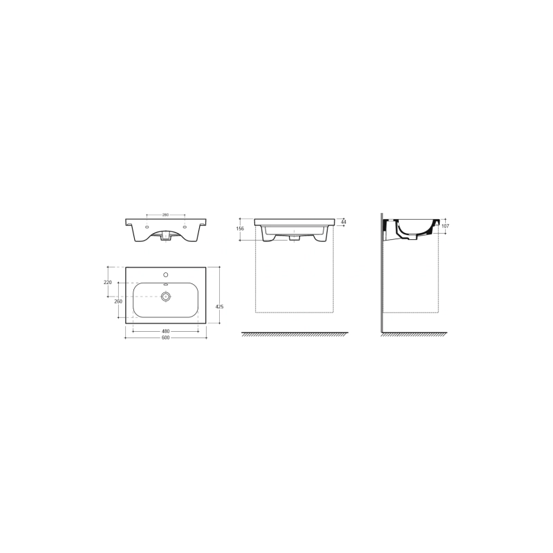 Умывальник мебельный Эридан 60 ФС белый (+крепл) с1