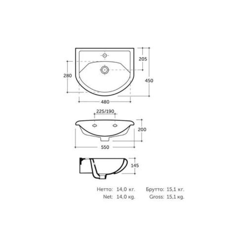 Умывальник мебельный Нео 55 с/о (+крепл) с1
