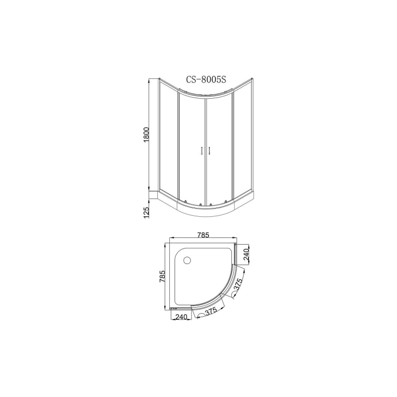 Неподвижное стекло к Душ. кабине CS-8005S 80*80*195 низ.поддон