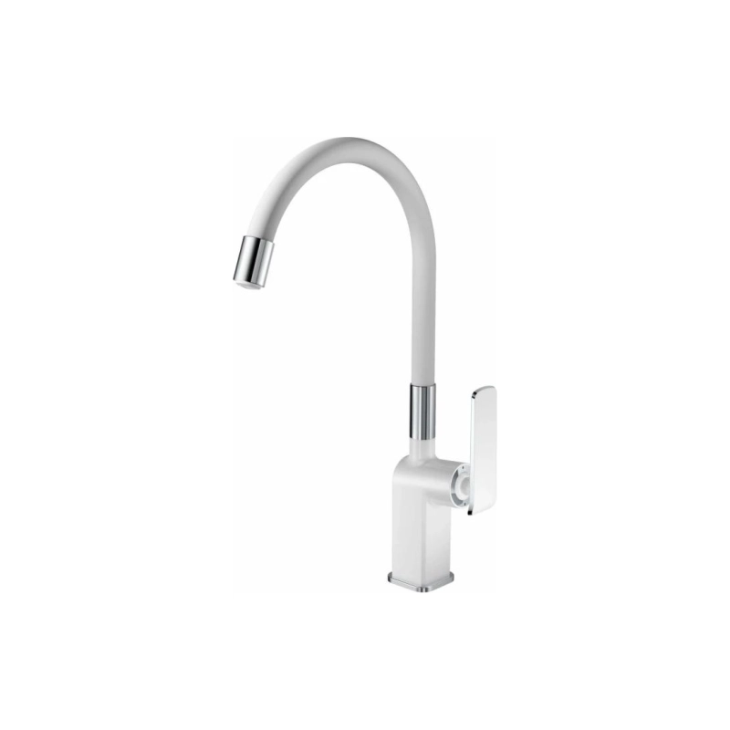 HB73548-8 Смеситель HAIBA однорычаж. д/кухни гибк. излив, латунь, белый/хром