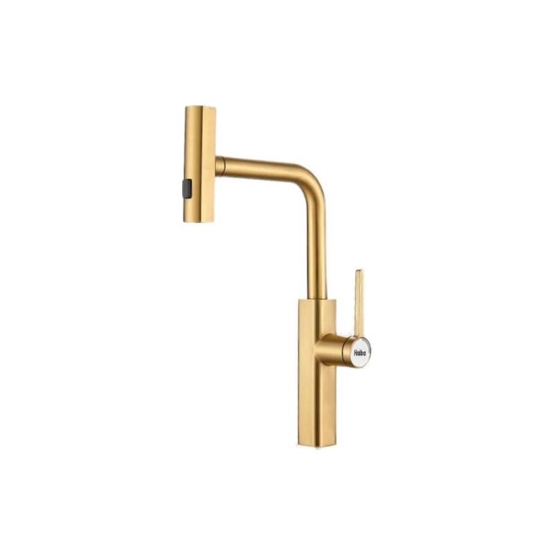 HB73824-5 Смеситель HAIBA однорычаж. д/кухни, выдвижной излив, нерж. сталь, золото