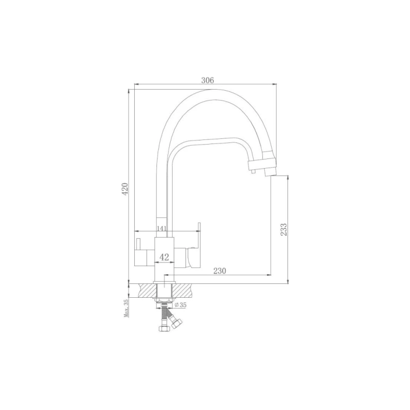 HB76615 Смеситель HAIBA однорычаж. д/кухни, с подключением фильтра, гибкий излив, латунь, хром