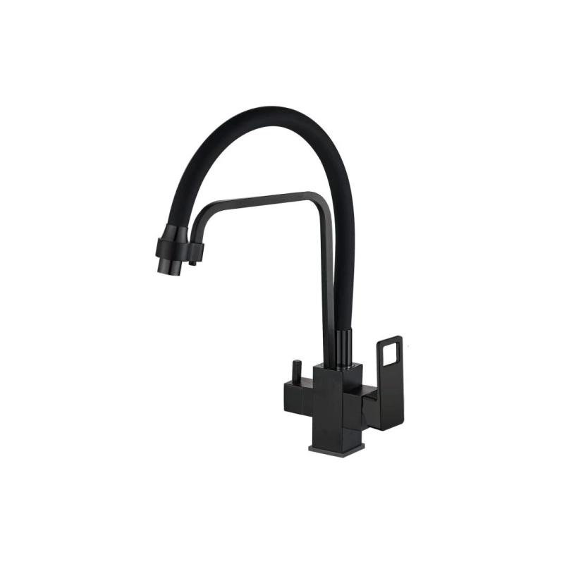 HB76615-7 Смеситель HAIBA однорычаж. д/кухни, с подключением фильтра, гибкий излив, латунь, черный