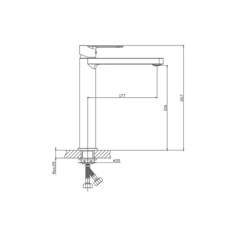 HB11617 Смеситель HAIBA д/раковины, однорыч., высокий излив, латунь, хром