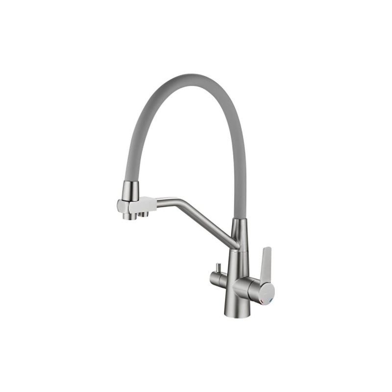 HB76822 Смеситель HAIBA однорычаж. д/кухни, с подключением фильтра, гибкий излив, латунь, серый