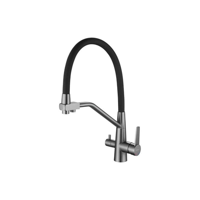 HB76822-3 Смеситель HAIBA однорычаж. д/кухни, с подключ. фильтра, гибкий излив, латунь, черный