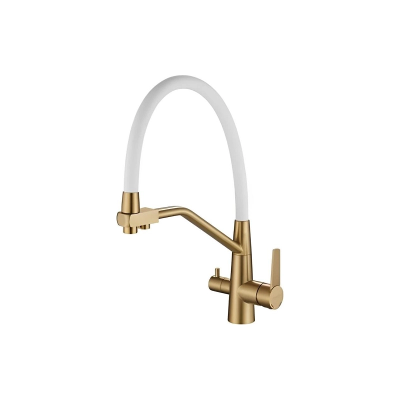 HB76822-5 Смеситель HAIBA однорычаж. д/кухни, с подключ. фильтра, гибкий излив, латунь, бел/зол