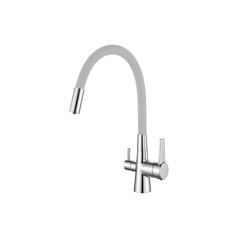 HB76858-3 Смеситель HAIBA однорычаж. д/кухни, с подключ. фильтра, гибкий излив, латунь, серый/хром