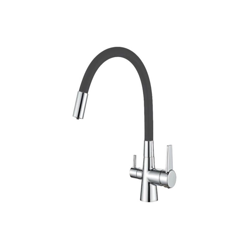 HB76858-7 Смеситель HAIBA однорычаж. д/кухни, с подключ. фильтра, гибкий излив, латунь, чер./хром