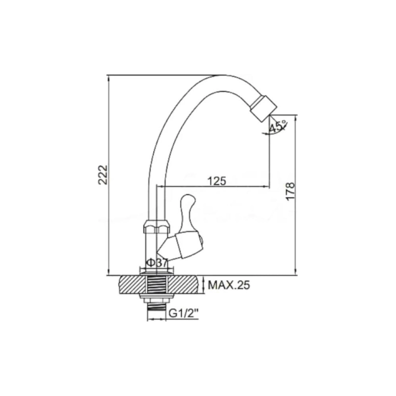 HB4185 Смеситель HAIBA моно однорычаж. д/кухни, нерж. сталь