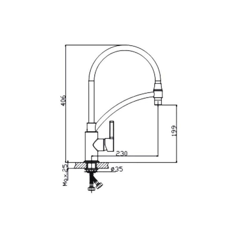 HB73643-7 Смеситель HAIBA однорычаж. д/кухни, гибкий излив, латунь, черный/хром