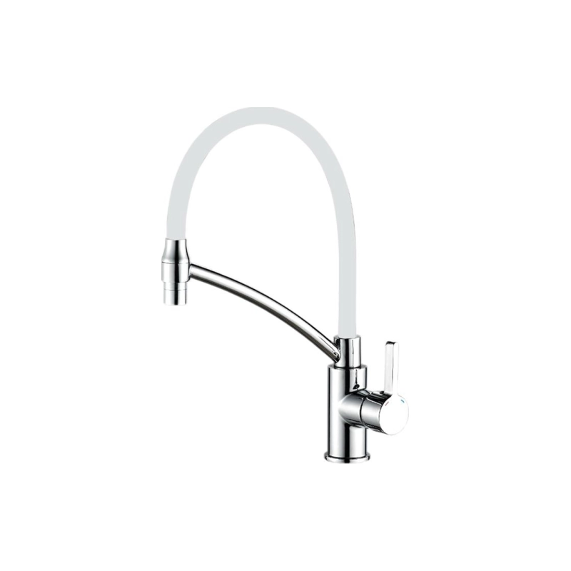 HB73643-8 Смеситель HAIBA однорычаж. д/кухни, гибкий излив, латунь, белый/хром