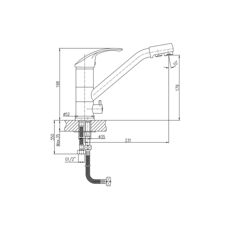 HB4321 Смеситель HAIBA однорычаж. д/кухни, с подключением фильтра, латунь, хром
