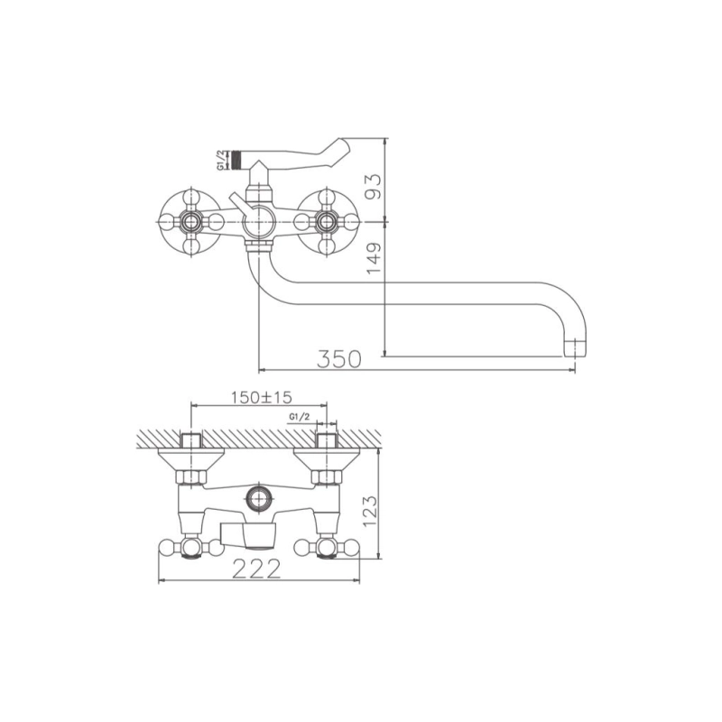 HB2619-2 Смеситель HAIBA д/ванны, длинный излив, латунь, хром