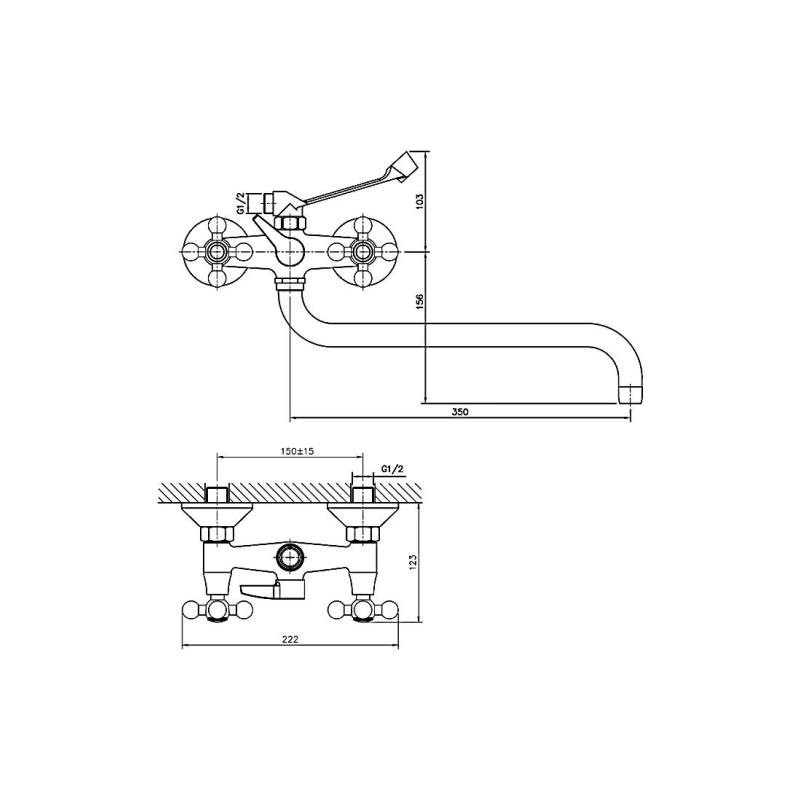HB2619-3 Смеситель HAIBA д/ванны, длинный излив, латунь, хром