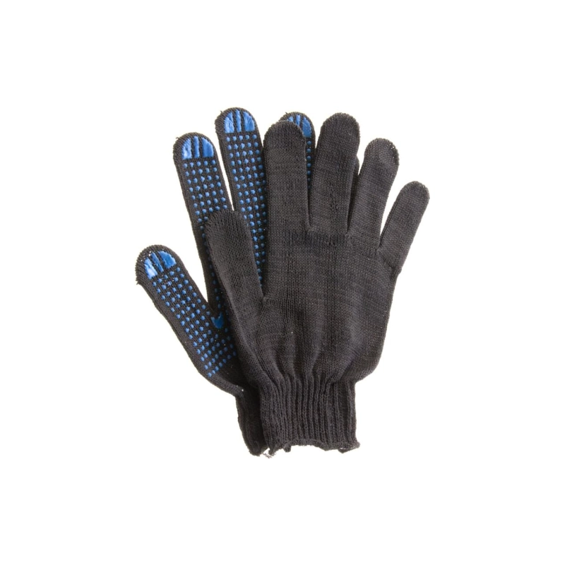 Перчатки х/б трикотаж ПВХ точка, черн. 4 нити, 10кл. Сибртех (67855)