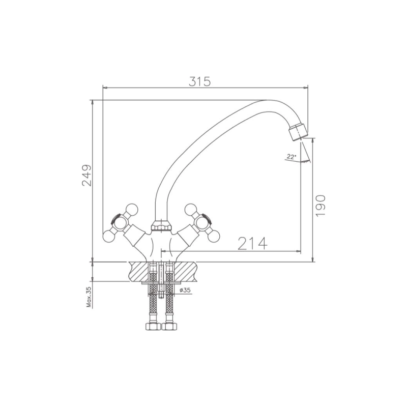 HB4519 Смеситель HAIBA двухвент. д/кухни, латунь, хром